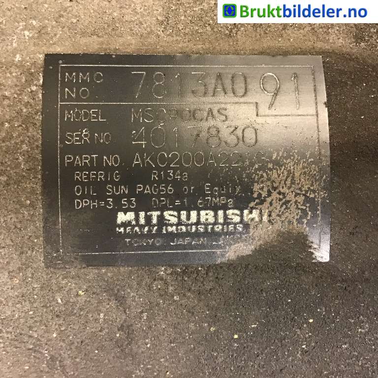 Aircondition kompressor til Mitsubishi Outlander 2007-2010 (Type II, Fase 1)  (MITSUBISHI|7813A091|AKC200A221G|)
