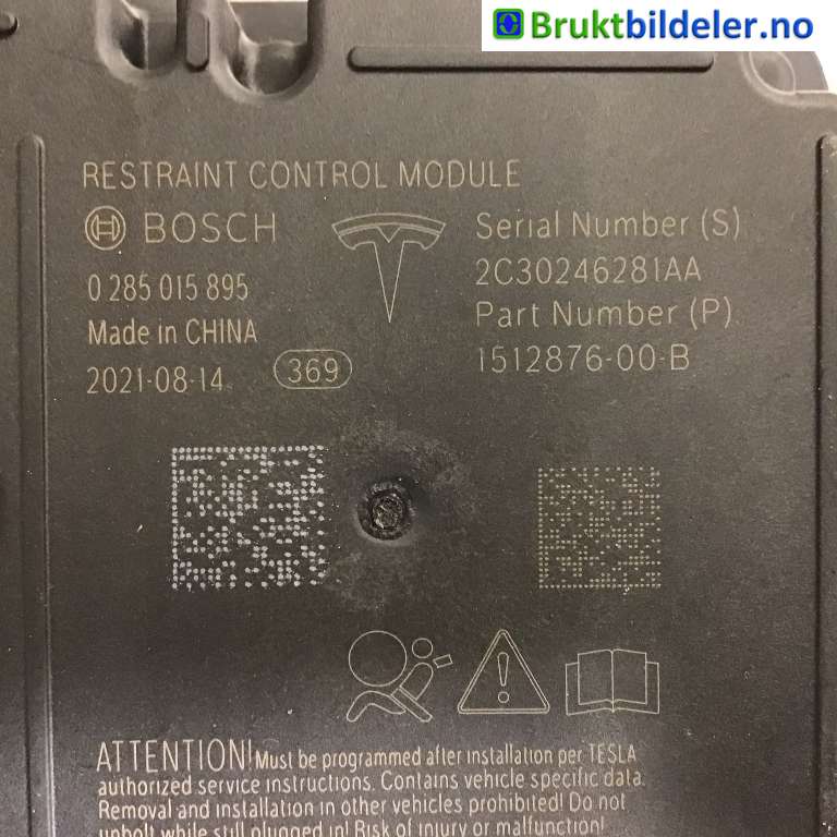 Airbag elektronikk til Tesla Model 3 2018-2023 (Fase 1)  (TESLA|1512876-00-B|0 285 015 895|)