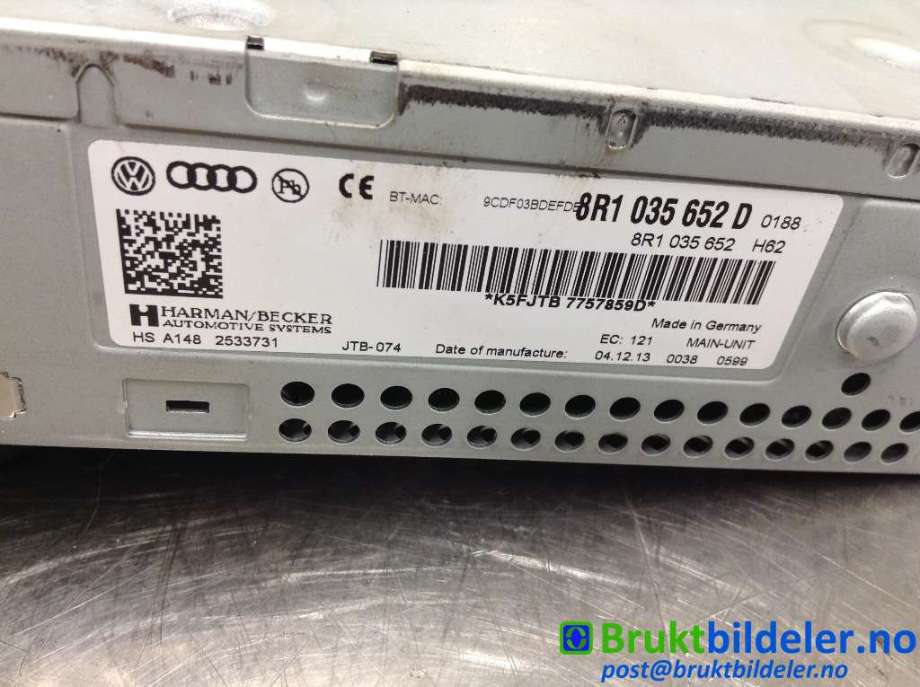 Bilstereo til Audi Q5 2012-2017 (Type I, Fase 2)  (AUDI|8R1 035 652 D|)