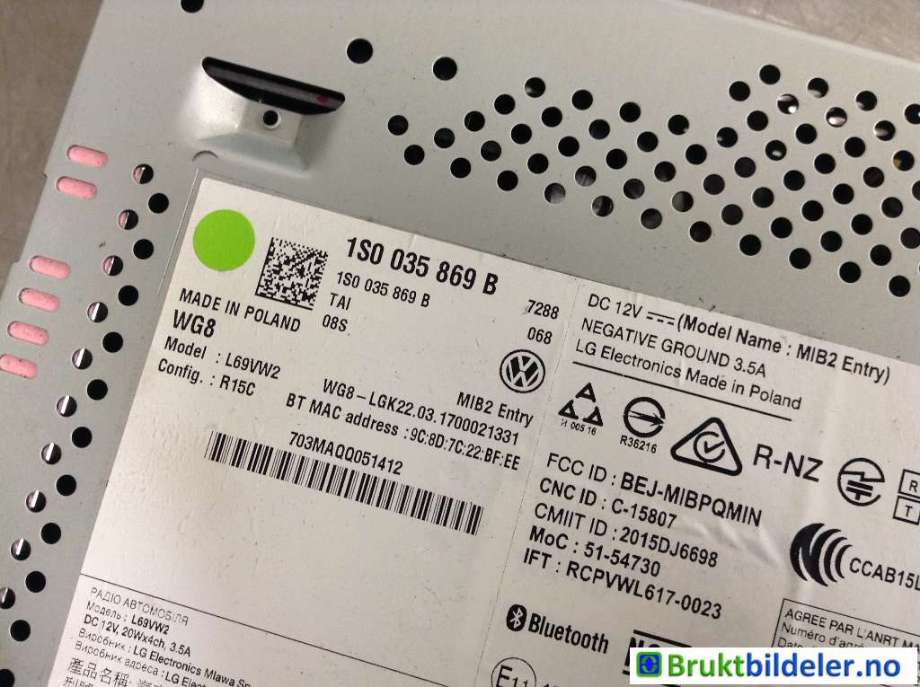 Bilstereo til VW E-Up 2013-2019 (VOLKSWAGEN|1S0 035 869 B|)