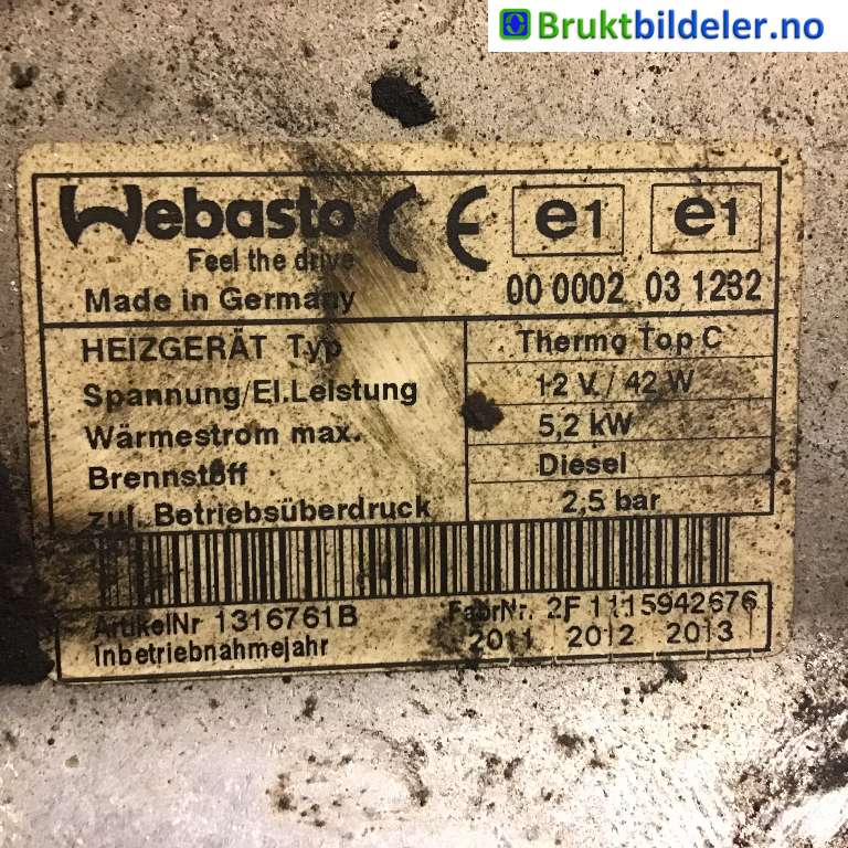 Dieselvarmer til Subaru Legacy 2007-2009 (Type IV, Fase 2) (SUBARU||00 0002 03 1282)