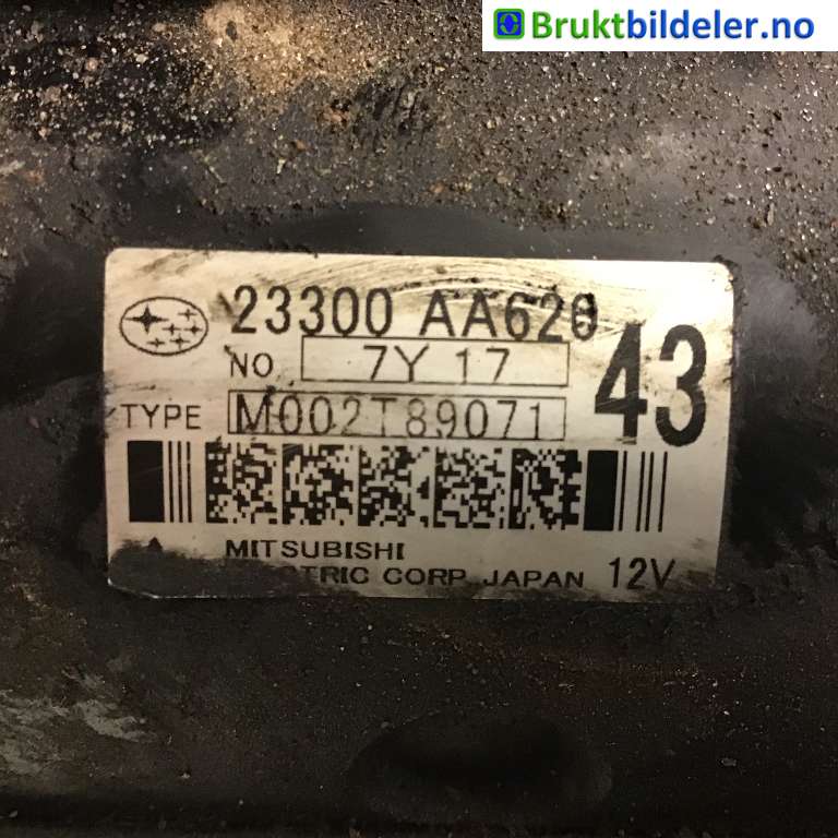 Starter diesel til Subaru Legacy 2007-2009 (Type IV, Fase 2) (SUBARU|23300AA620|M002T89071|)
