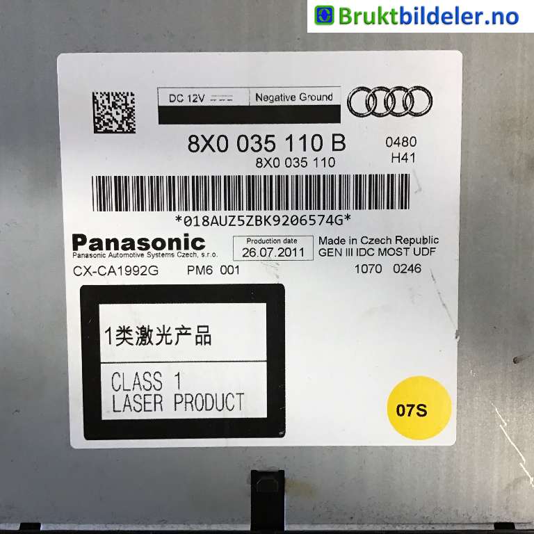 Bilstereo CD-veksler til Audi A6 2011-2014 (Type IV, Fase 1) (C7) (C7) (AUDI|8X0 035 110 B|CX-CA 1992G|)