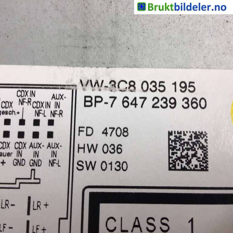 Bilstereo til VW Golf VI 2008-2012  (VOLKSWAGEN|3C8 035 195|815 7 647 239 360|)