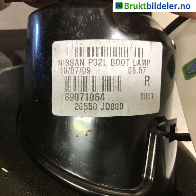 Baklykt høyre indre til Nissan Qashqai 2007-2010 (Type I, Fase 1)  (NISSAN|26550 JD800|89071064|)