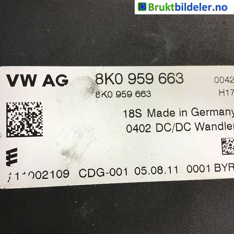 Diverse deler til Audi A6 2011-2014 (Type IV, Fase 1) (C7) (C7) (AUDI|8K0 959 663|)