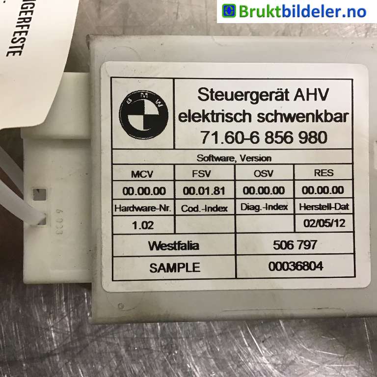 Styreenhet hengerfeste til BMW 3-Serie 2012-2018 (F30/F31/F34) (F30/F31/F34) (BMW|71 60 6 856 980|506 797|)