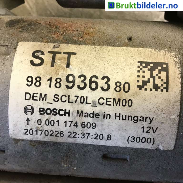 Starter diesel til Peugeot Boxer 2014-->> (Type III, Fase 2)  (PEUGEOT|98 18 936 380|0 001 174 609|)