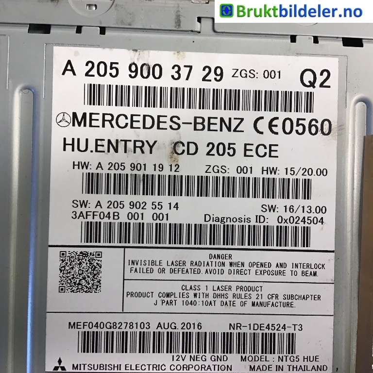 Bilstereo til Mercedes C-Klasse 2014-2018 (Fase 1) (W205) (W205) (MERCEDES|A 205 900 37 29|)