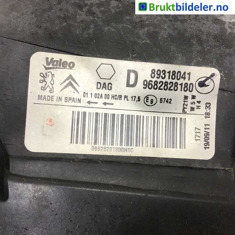 Frontlykt høyre halogen til Citroën Berlingo 2008-2015 (Type II, Fase 1)  (CITROEN|96 828 281 80|89318041|)