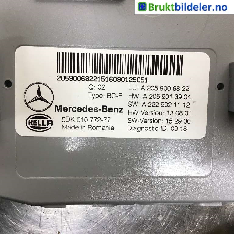 Styreenhet diverse til Mercedes C-Klasse 2014-2018 (Fase 1) (W205) (W205) (MERCEDES|A 205 900 68 22|5DK 010 772-77|)
