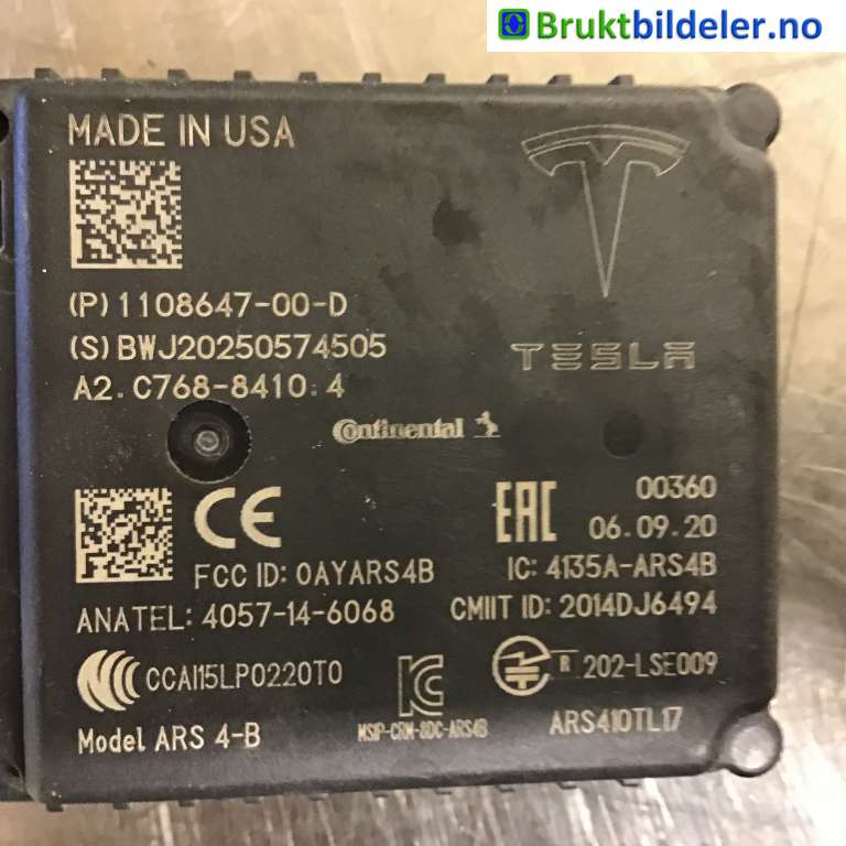 Sensor radar til Tesla Model 3 2018-2023 (Fase 1)  (TESLA|1108647-00-D|)