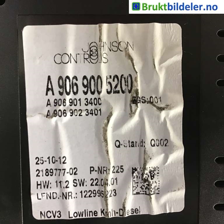 Instrumentpanel til Mercedes Sprinter 2013-2018 (Fase 2) (906) (906) (MERCEDES|A 906 900 52 00|)