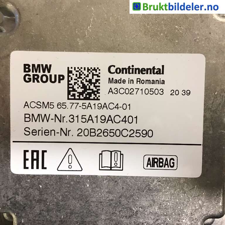 Airbag elektronikk til BMW 5-Serie 2017-->> (G30/G31) (G30/G31) (BMW|315A19AC401|A3C02710503|)