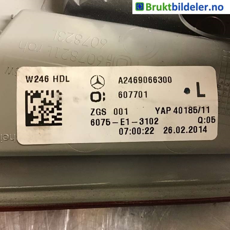 Baklykt venstre indre til Mercedes B-Klasse 2011-2018 (W246) (W246) (MERCEDES|A2469066300|)