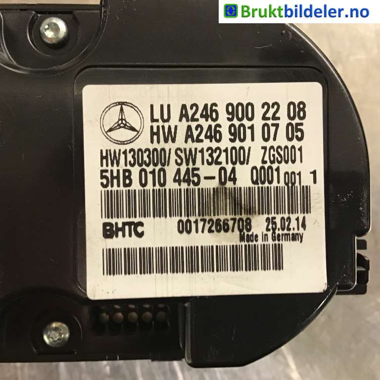Varmeapparat betjening til Mercedes B-Klasse 2011-2018 (W246) (W246) (MERCEDES|A 246 900 22 08|5HB 010 445-04|)