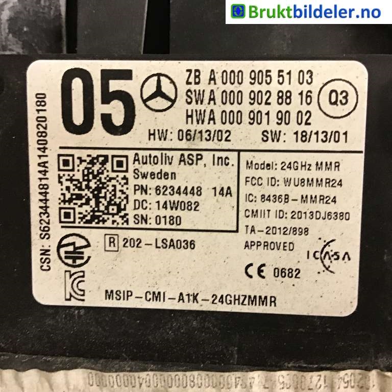 Sensor radar til Mercedes B-Klasse 2011-2018 (W246) (W246) (MERCEDES|A 000 905 51 03|6234448 14A|)
