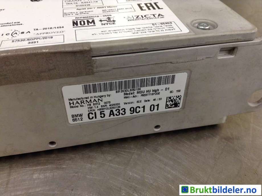 Bilstereo til BMW 5-Serie 2017-->> (G30/G31) (G30/G31) (BMW|65 12 5 A33 9C1-01||65 12 5 B3F 808)