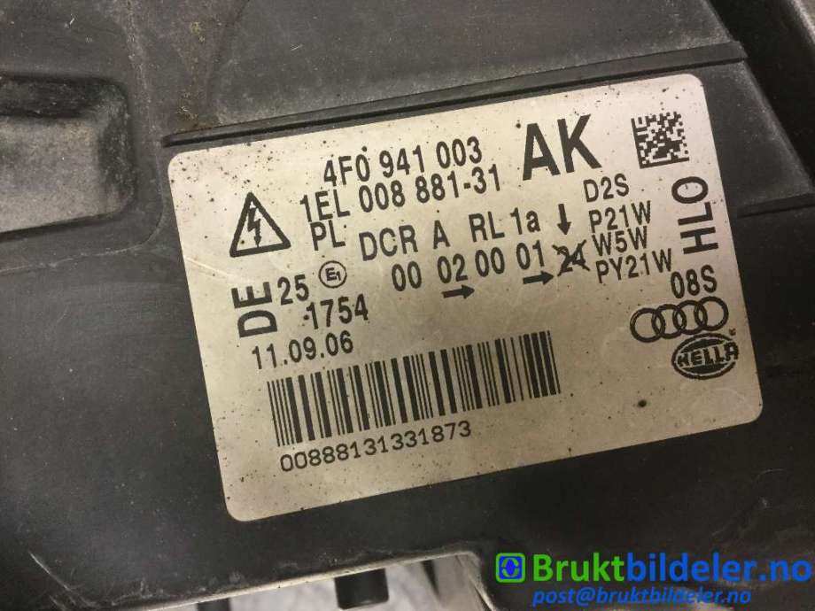 Frontlykt venstre xenon til Audi A6 2005-2008 (Type III, Fase 1) (C6) (C6) (AUDI|4F0 941 003-AK|4F0 941 029 AK|)
