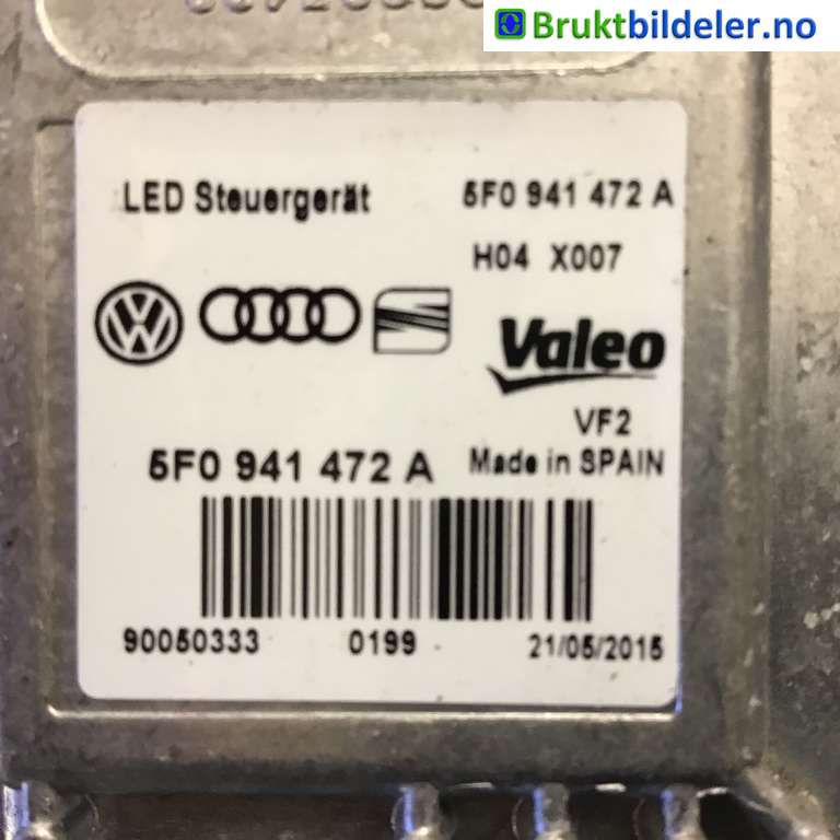 Styreenhet xenon/ballast til VW e-Golf 2014-2017 (Fase 1)  (VOLKSWAGEN|5F0 941 472 A|90050333|)
