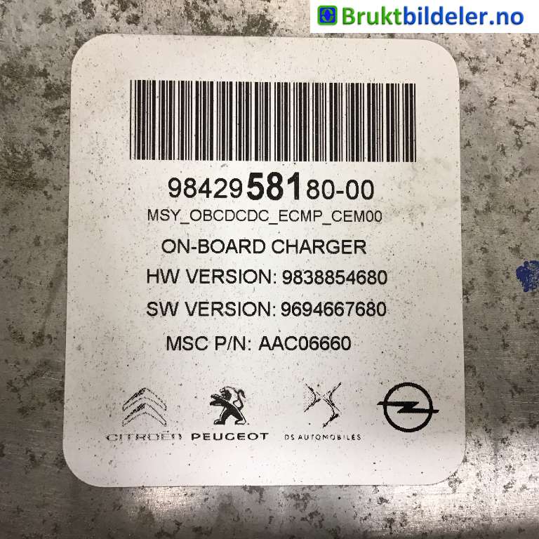 Batterilader (OBC - On Board Charger) til Opel Corsa F 2019-->>  (OPEL|98 429 581 80|)