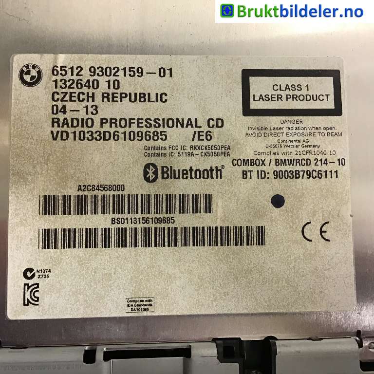 Bilstereo til BMW X1 2009-2015 (E84) (E84) (BMW|65 12 9 302 159-01|132640 10|)