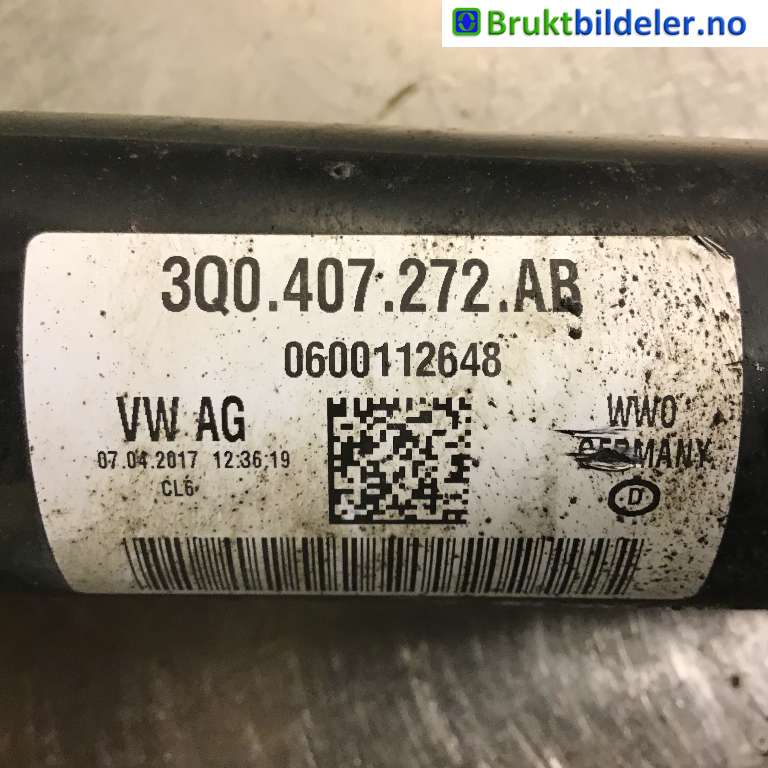 Drivaksel høyre foran til VW Caddy 2015-2020 (Type III, Fase 3)  (VOLKSWAGEN|3Q0 407 272 AB|)