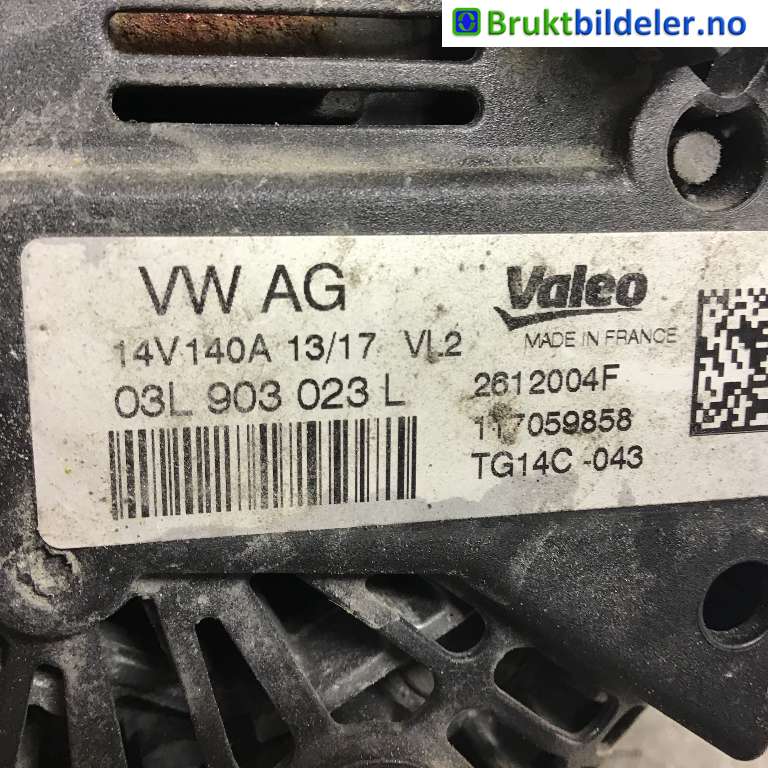 Dynamo til VW Caddy 2015-2020 (Type III, Fase 3)  (VOLKSWAGEN|03L 903 023 L|2612004F|TG14C043)