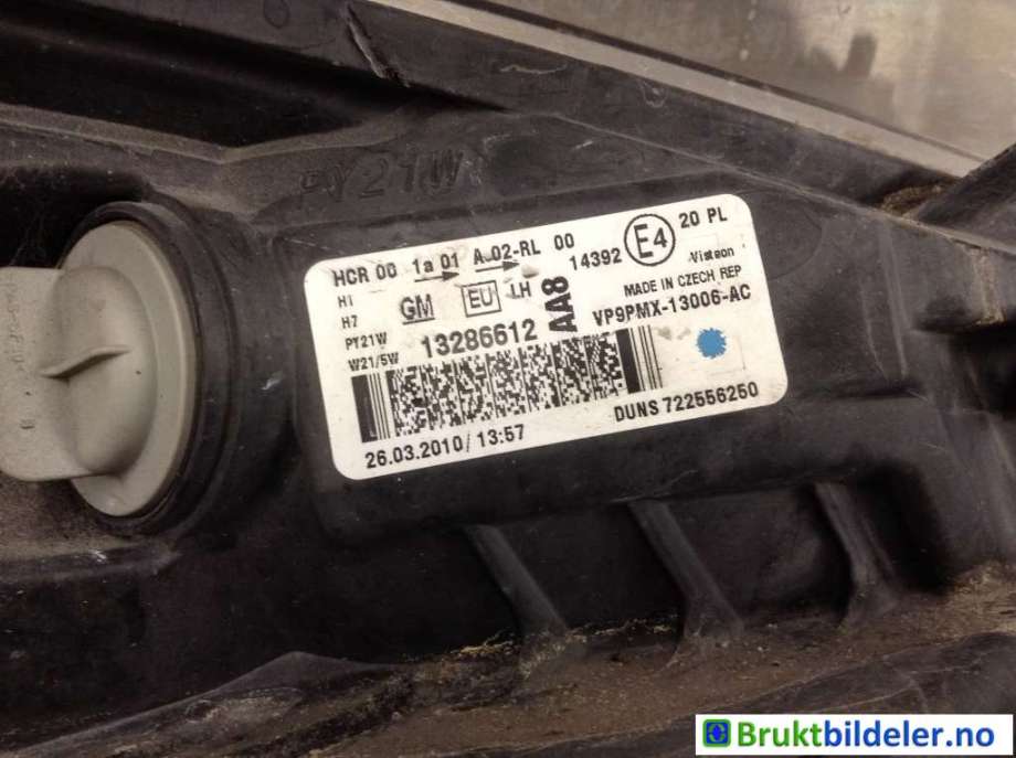 Frontlykt venstre halogen til Opel Meriva B 2010-2017  (OPEL|13286612|VP9PMX-13006-AC|)