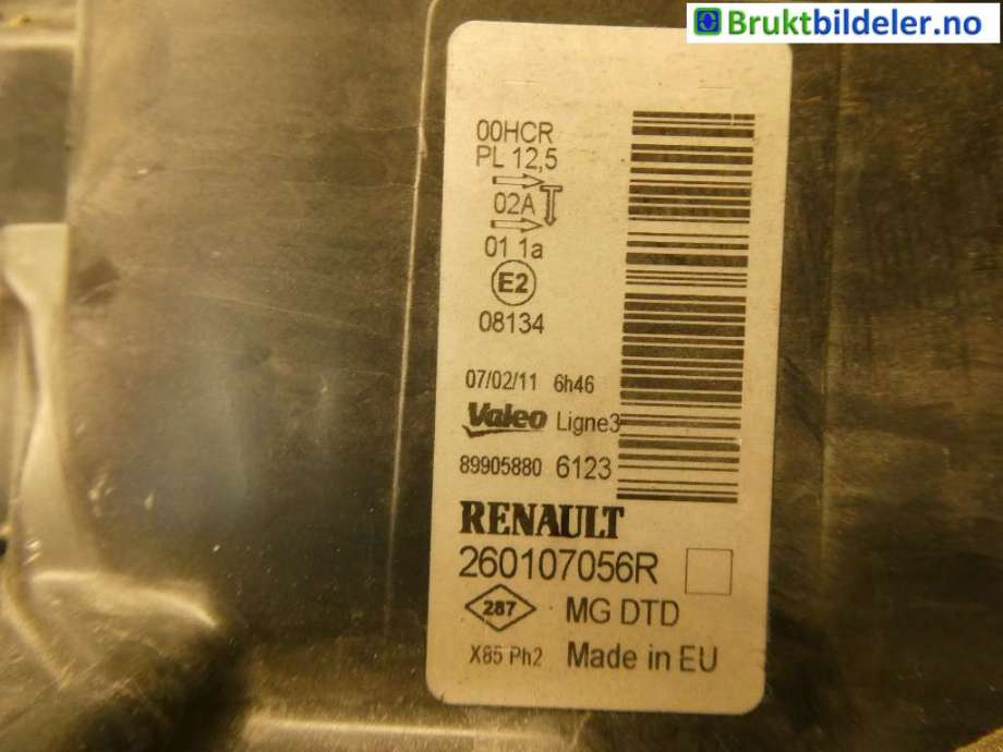 Frontlykt høyre halogen til Renault Clio 2009-2012 (Type III, Fase 2)  (RENAULT|260107056R|)