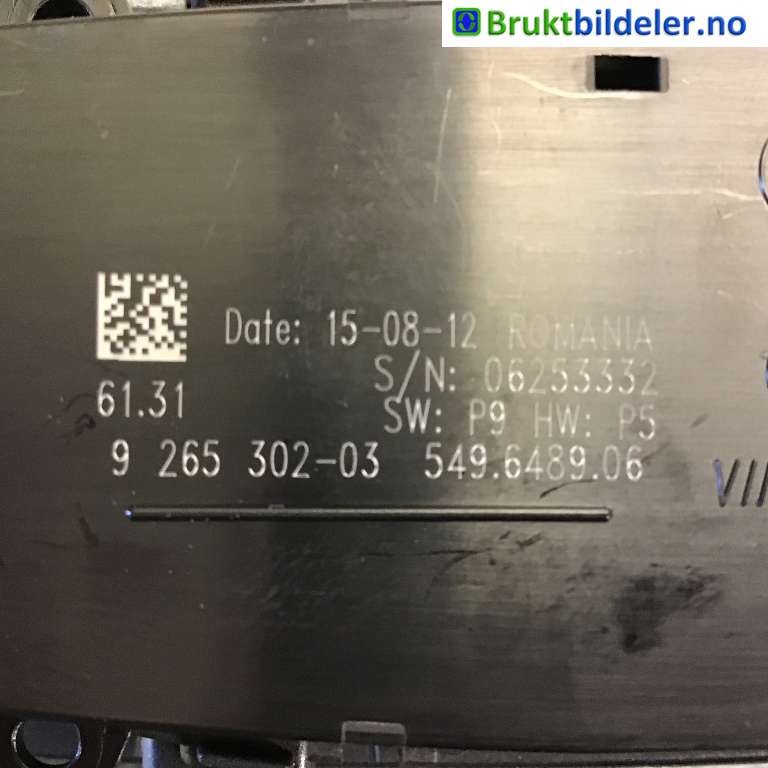Bryter lys til BMW 3-Serie 2012-2018 (F30/F31/F34) (F30/F31/F34) (BMW|61 31 9 265 302-03|06253332|)