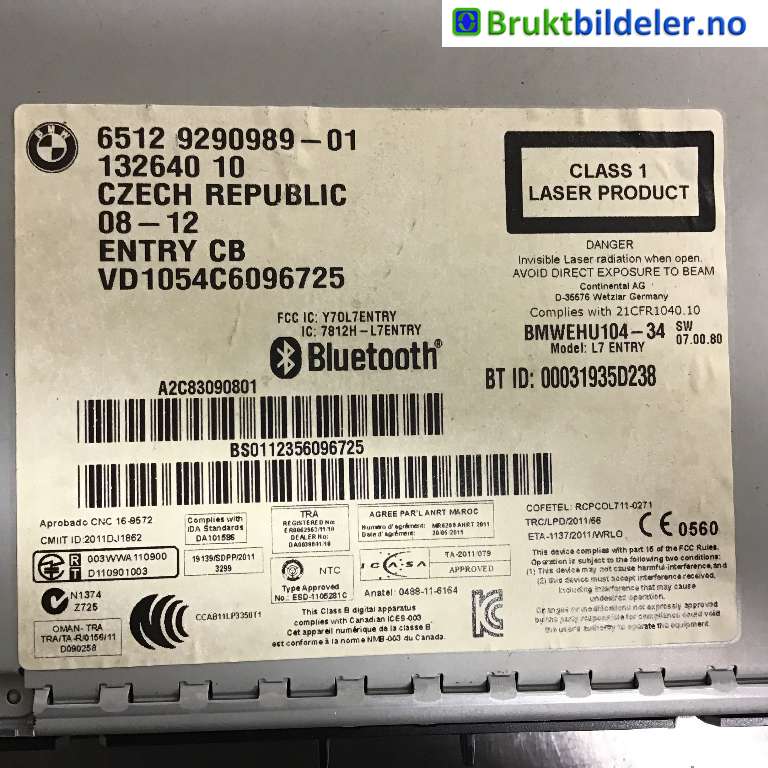 Bilstereo til BMW 3-Serie 2012-2018 (F30/F31/F34) (F30/F31/F34) (BMW|65 12 9 281 918-02|132640 10|)