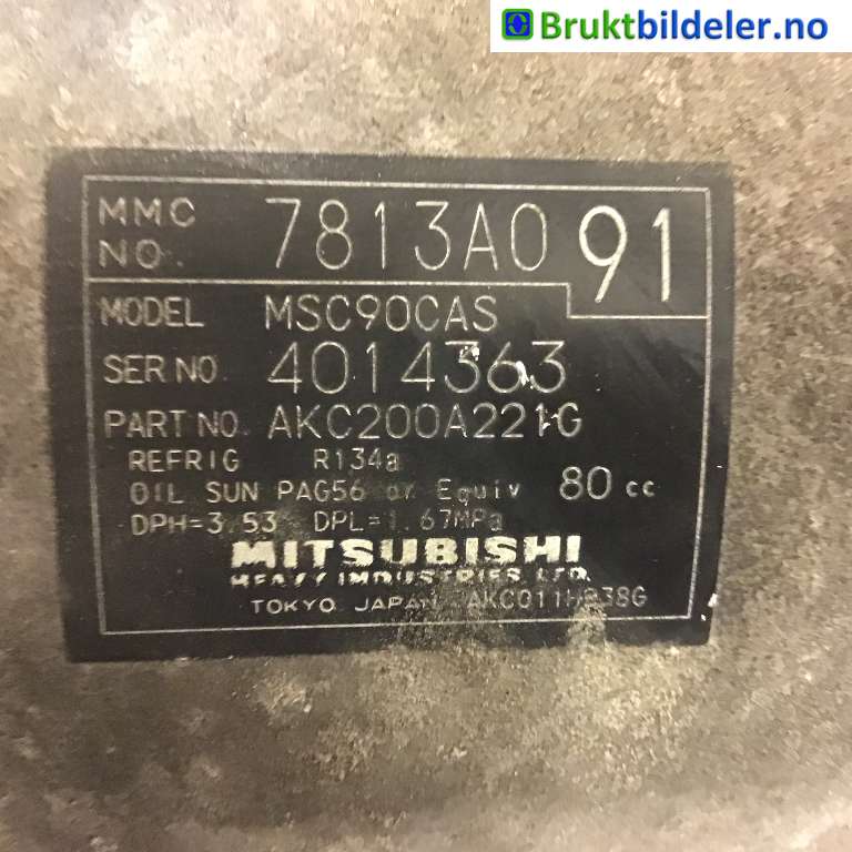 Aircondition kompressor til Mitsubishi Outlander 2007-2010 (Type II, Fase 1)  (MITSUBISHI|7813A091|AKC200A221G|)