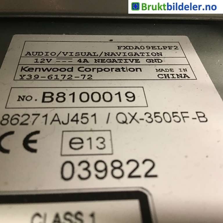 Bilstereo navigasjon spiller til Subaru Outback 2009-2014 (Type IV)  (SUBARU|86271AJ451|X39-6172-72|86227AJ100)