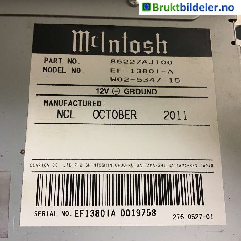 Bilstereo navigasjon spiller til Subaru Outback 2009-2014 (Type IV)  (SUBARU|86271AJ451|X39-6172-72|86227AJ100)