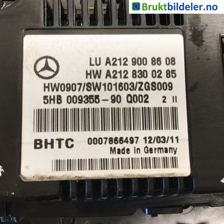 Varmeapparat betjening til Mercedes E-Klasse 2009-2013 (Fase 1) (W212) (W212) (MERCEDES|A 212 900 86 08|5HB 009 355-90|)