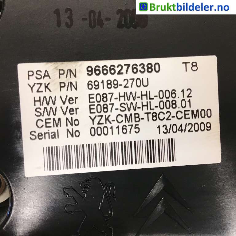 Instrumentpanel til Peugeot 3008 2009-2016 (Type I)  (PEUGEOT|9666276380|69189-270U|)