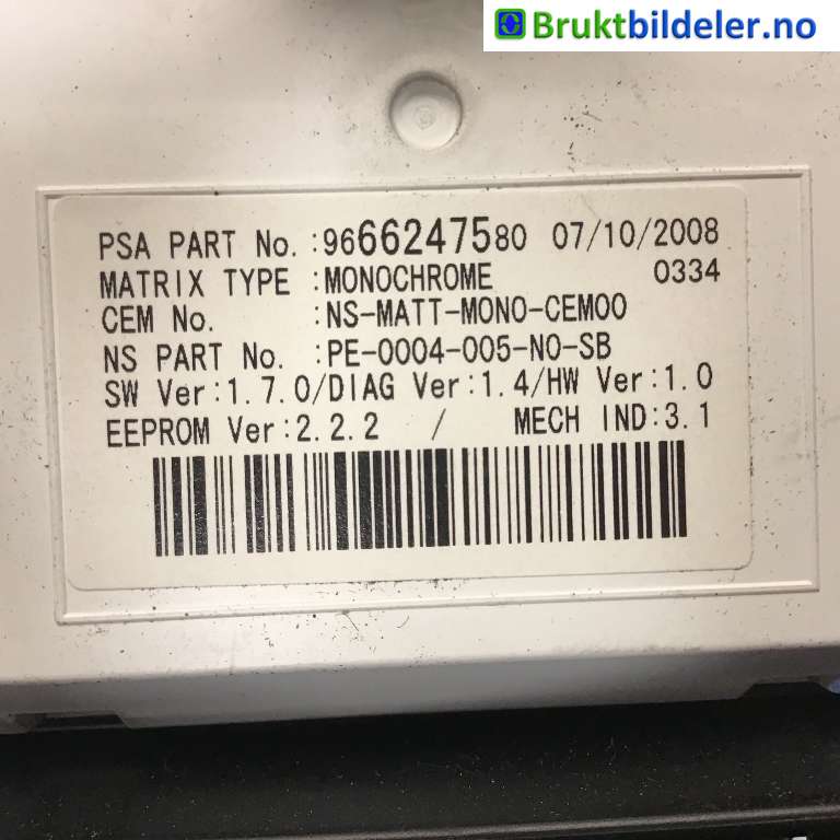 Instrumentpanel til Peugeot 3008 2009-2016 (Type I)  (PEUGEOT|9666276380|69189-270U|)