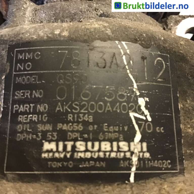 Aircondition kompressor til Mitsubishi Outlander 2010-2012 (Type II, Fase 2)  (MITSUBISHI|7813A212|AKS200A4020|)