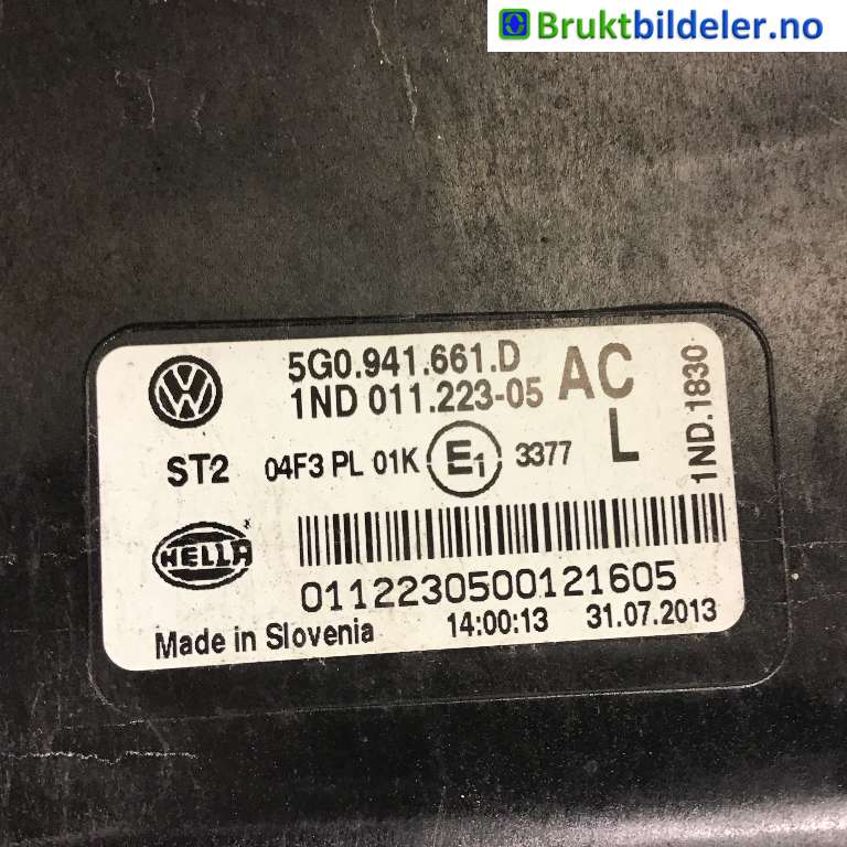 Tåkelykt venstre foran til VW Golf VII 2012-2017 (Fase 1)  (VOLKSWAGEN|5G0 941 661 D|1ND 011 223-05|----------)