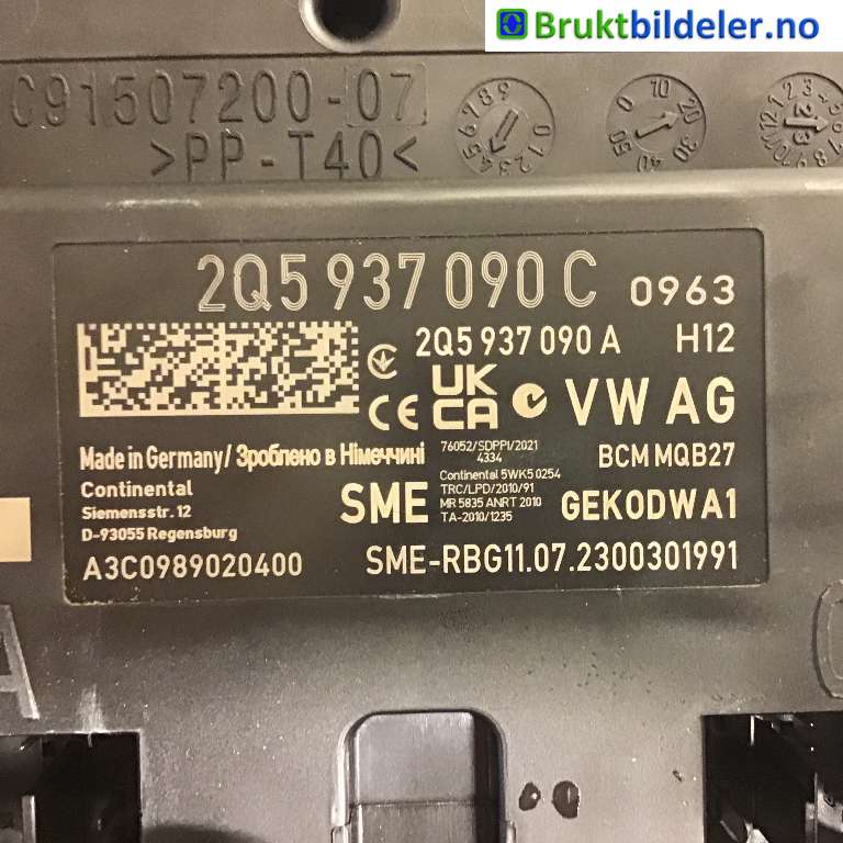 Styreenhet comfort (BCM) til VW Transporter / Caravelle 2019-->> (T6.1) (T6.1) (Volkswagen|2Q5 937 090 C|A3C0989020400|)