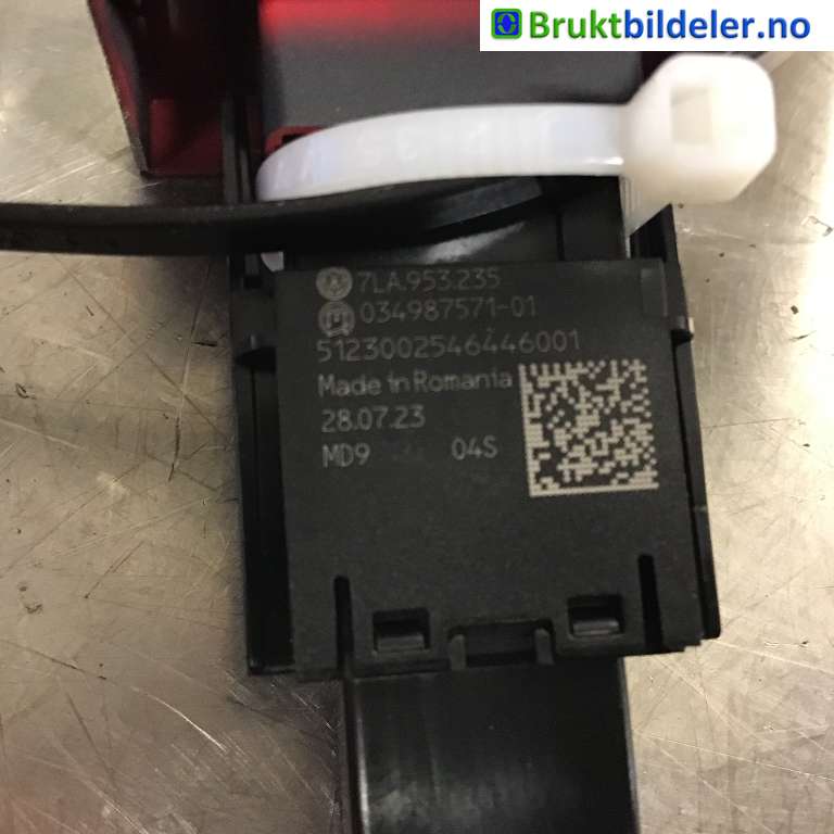 Bryter nødblink til VW Transporter / Caravelle 2019-->> (T6.1) (T6.1) (Volkswagen|7LA 953 235|)