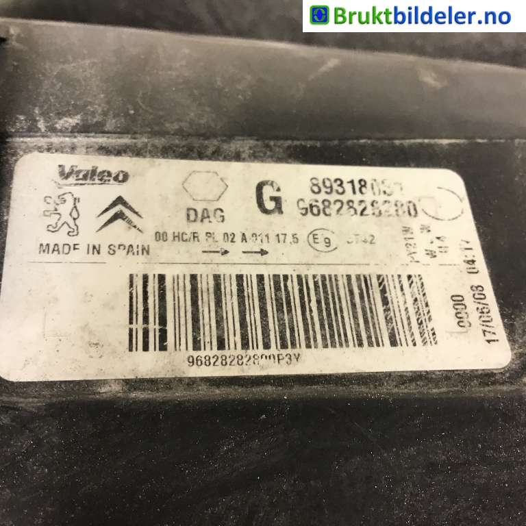 Frontlykt venstre halogen til Citroën Berlingo 2008-2015 (Type II, Fase 1)  (CITROEN|96 828 282 80|89318031|----------)