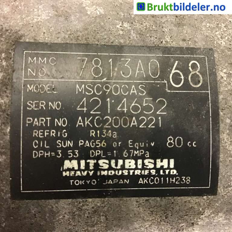 Aircondition kompressor til Mitsubishi Outlander 2007-2010 (Type II, Fase 1)  (MITSUBISHI|7813A068|AKC200A221|)