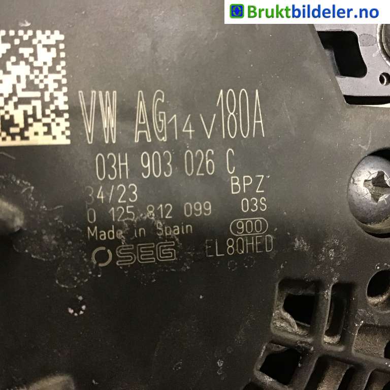 Dynamo til VW Transporter / Caravelle 2019-->> (T6.1) (T6.1) (Volkswagen|03H 903 026 A|0 125 812 099|03H 903 026 C)