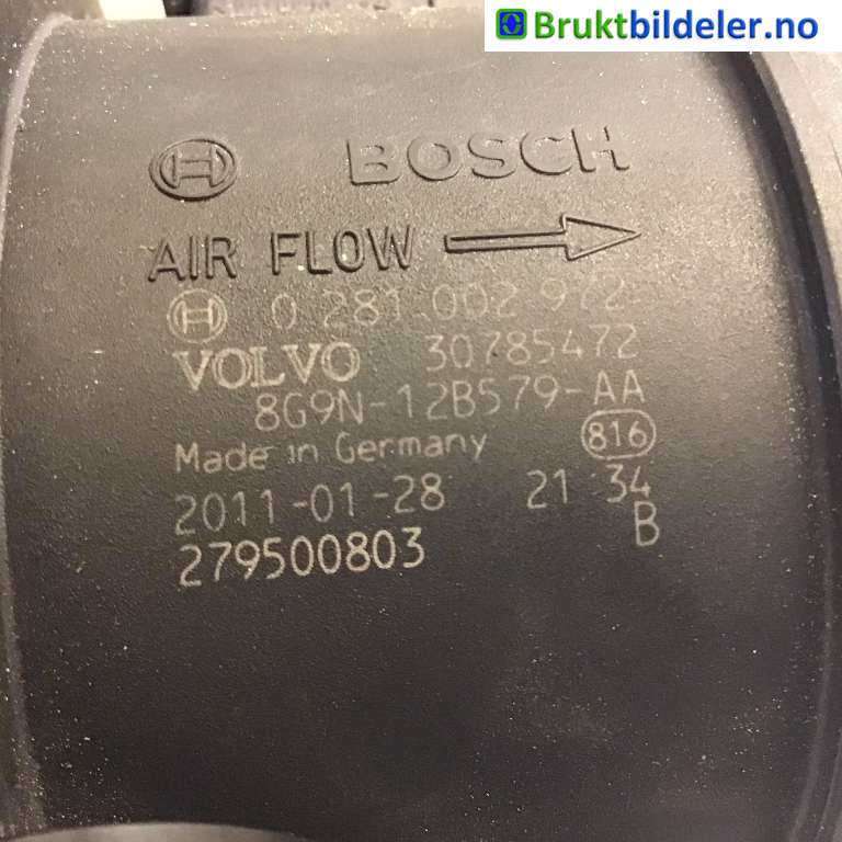 Luftmengde/luftmassemåler til Volvo V70 2007-2013 (Type III, Fase 1)  (VOLVO|30785472|0 281 002 972|8G9N-12BS79-AA)