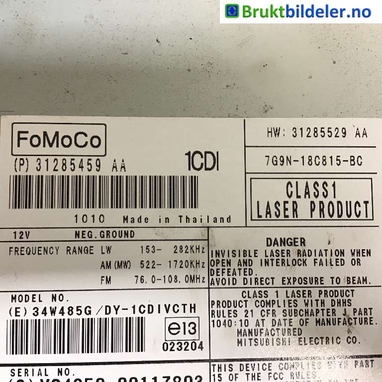 Bilstereo til Volvo V70 2007-2013 (Type III, Fase 1) (VOLVO|31285459 AA|7G9N-18C815-BC|31285529 AA)