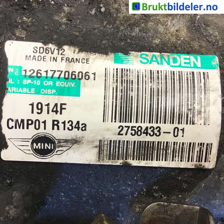 Aircondition kompressor til Mini One/Cooper 2007-2014 (R55-57) (R55-57) (MINI|64 52 9 223 392|2758433-01|)