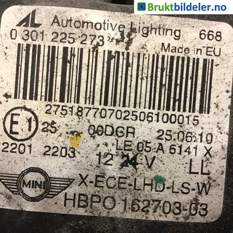 Frontlykt venstre xenon til Mini One/Cooper 2007-2014 (R55-57) (R55-57) (MINI|63 12 7 269 983|0 301 225 273|162703-03)