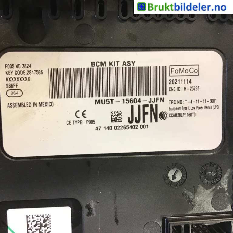 Styreenhet comfort (BCM) til Ford Mustang Mach-e 2020-->>  (FORD|MU5T-15604-JJFN|20211114|)